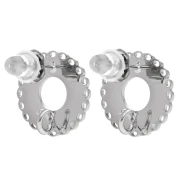 Pendientes de botón redondos con varios orificios, 14 mm - aro abierto - acero inoxidable 316L x2