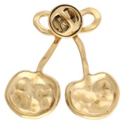 Broche tipo pin con forma de cerezas y acabado martillado, 38 x 37 mm - Acero inoxidable 304 Dorado x1
