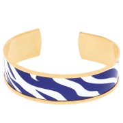 Animales - Pulsera tipo brazalete de 17 x 160 mm con motivo de cebra - Dorado con oro fino - Blanca - Azul oscuro x1 Pulsera tipo brazalete de 17 x 160 mm con motivo de cebra - Dorado con oro fino - Blanca - Azul oscuro x1