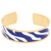 Pulsera tipo brazalete de 17 x 160 mm con motivo de cebra - Dorado con oro fino - Blanca - Azul oscuro x1