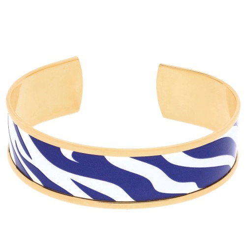 Pulsera tipo brazalete de 17 x 160 mm con motivo de cebra - Dorado con oro fino - Blanca - Azul oscuro x1