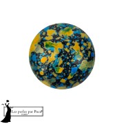 Cabujón redondo de cristal de Puca® de 14 mm - Esmalte azul y amarillo x1