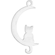 Colgante de luna con gato - 9,5 x 18,5 mm - Plata 925 x1|raw }}