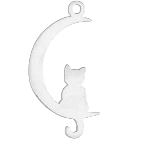 Colgante de luna con gato - 9,5 x 18,5 mm - Plata 925 x1