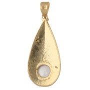Colgante étnico en forma de gota, 39 x 18 mm, con una piedra preciosa de 8 mm de cuarzo rosa - Dorado en oro fino
