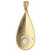 Colgante étnico en forma de gota, 39 x 18 mm, con una piedra preciosa de 8 mm de cuarzo rosa - Dorado en oro fino