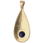 Colgante étnico en forma de gota, 39 x 18 mm, con piedra preciosa de 8 mm - Zafiro - Dorado en oro fino