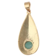 Colgante étnico en forma de gota, 39 x 18 mm, con piedra preciosa de 8 mm — Amazonita — Dorado en oro fino
