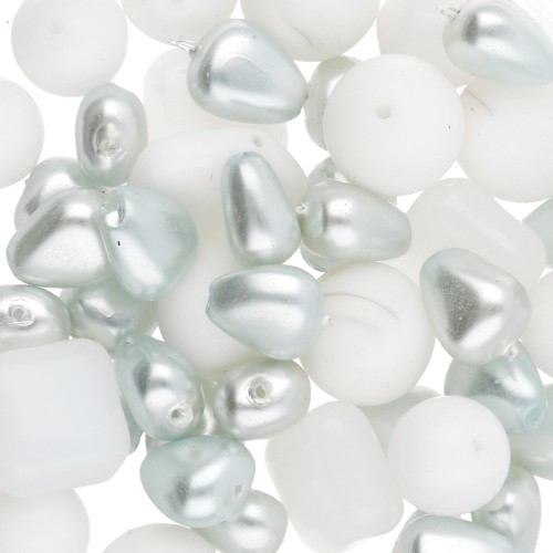 Surtido de cuentas bohemias - Mezcla de blanco y plata, 50 g