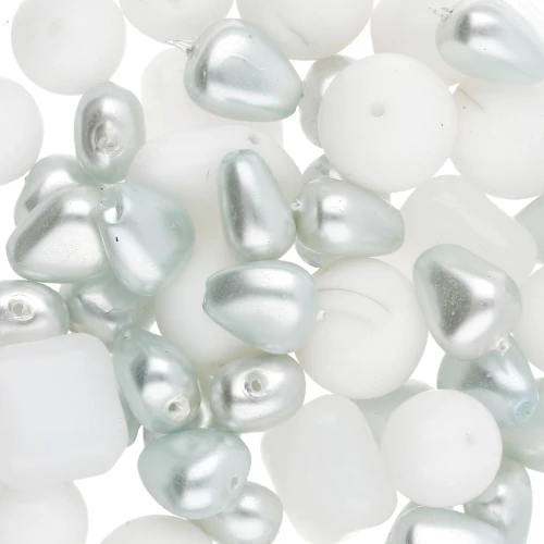 Surtido de cuentas bohemias - Mezcla de blanco y plata, 50 g