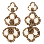 Pendientes colgantes de 99 x 45 mm con rafia y cuentas bordadas - Bronce - Crudo x2