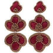 Pendientes colgantes de 99 x 45 mm de rafia y cuentas bordadas, color bronce - burdeos x2
