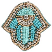 Colgante «Mano de Fátima» de 55,5 x 56 mm con cuentas y pedrería bordada - Turquesa - Cristal x1