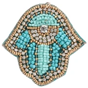 Colgante «Mano de Fátima» de 55,5 x 56 mm con cuentas y pedrería bordada - Turquesa - Cristal x1