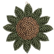 Colgante de flor de girasol de 60 mm con cuentas bordadas - Caqui - Bronce x1