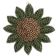 Colgante de flor de girasol de 60 mm con cuentas bordadas - Caqui - Bronce x1