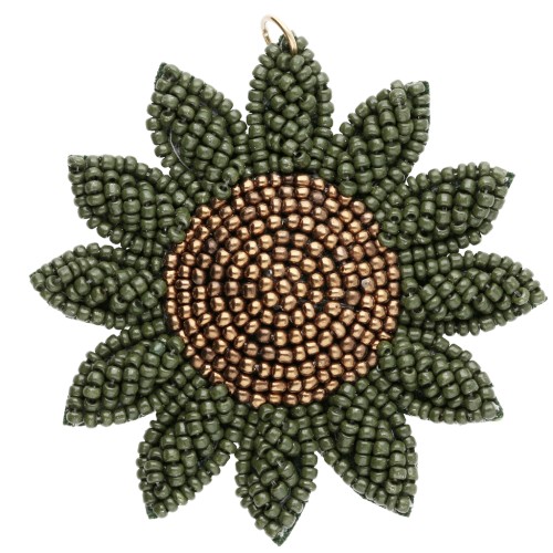Colgante de flor de girasol de 60 mm con cuentas bordadas - Caqui - Bronce x1