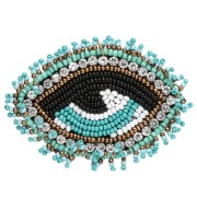 Colgante con forma de ojo de 46 x 65 mm, con cuentas y circonitas bordadas - Turquesa - Cristal - Negro x1