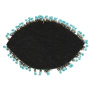 Colgante con forma de ojo de 46 x 65 mm, con cuentas y circonitas bordadas - Turquesa - Cristal - Negro x1