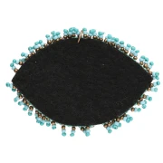 Colgante con forma de ojo de 46 x 65 mm, con cuentas y circonitas bordadas - Turquesa - Cristal - Negro x1