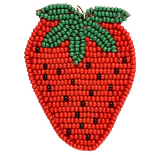 Colgante con forma de fresa de 56 x 42 mm, hecho con cuentas bordadas - Rojo - Verde x1