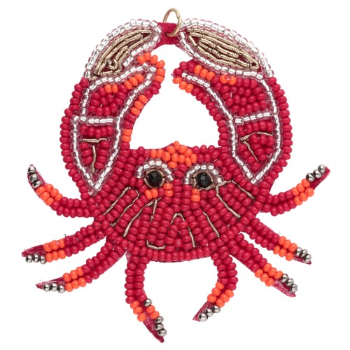 Colgante de cangrejo de 66 x 67 mm con cuentas bordadas - Rojo - Naranja x1