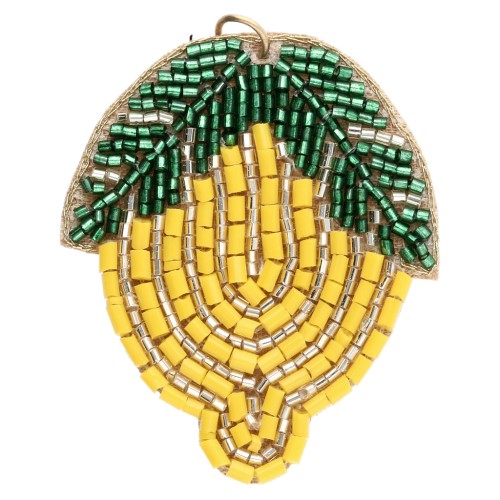 Colgante de limón de 45 x 42,5 mm con cuentas bordadas - Amarillo - Verde x1