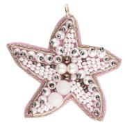 Colgante en forma de concha de 48 x 52 mm con cuentas bordadas - Blanco - Bronce x1