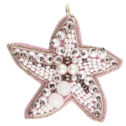 Colgante en forma de concha de 48 x 52 mm con cuentas bordadas - Blanco - Bronce x1
