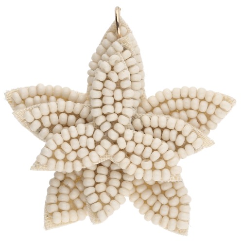 Colgante de flor de 38 mm con cuentas bordadas - Beige x1