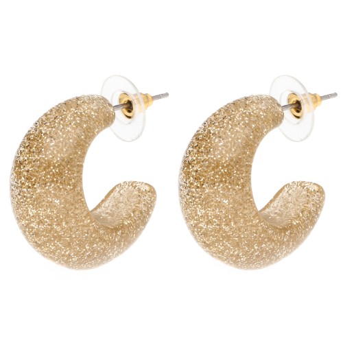 Pendientes de aro ancho de 29 mm de resina - Con purpurina dorada x2