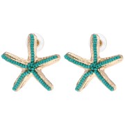 Pendientes de estrella de mar de 35 x 37 mm con cuentas - Dorado - Turquesa x2