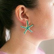 Pendientes de estrella de mar de 35 x 37 mm con cuentas - Dorado - Turquesa x2