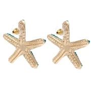 Pendientes de estrella de mar de 35 x 37 mm con cuentas - Dorado - Turquesa x2