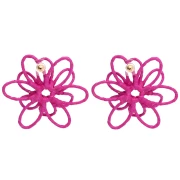 Pendientes de flor de hilo - volumen 3D - 52 mm de rafia - Fucsia x2