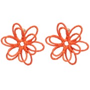 Pendientes de flor de hilo - volumen 3D - 52 mm de rafia - Naranja x2