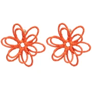 Pendientes de flor de hilo - volumen 3D - 52 mm de rafia - Naranja x2