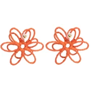 Pendientes de flor de hilo - volumen 3D - 52 mm de rafia - Naranja x2