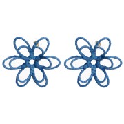 Pendientes de flor de hilo — con volumen 3D — 52 mm de rafia — Azul x2