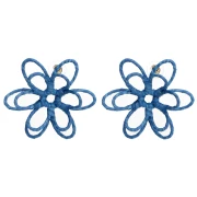 Pendientes de flor de hilo — con volumen 3D — 52 mm de rafia — Azul x2