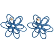Pendientes de flor de hilo — con volumen 3D — 52 mm de rafia — Azul x2