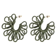 Pendientes de aro con forma de flor de hilo — con volumen 3D — de 57 mm de rafia — color caqui x2
