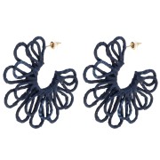 Pendientes de aro con forma de flor de hilo — con volumen 3D — 57 mm de rafia — Azul noche x2