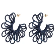 Pendientes de aro con forma de flor de hilo — con volumen 3D — 57 mm de rafia — Azul noche x2