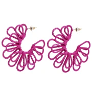 Pendientes de aro con forma de flor de hilo — con volumen 3D — de 57 mm de rafia — fucsia x2