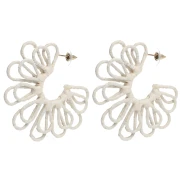 Pendientes de aro con forma de flor de hilo — con volumen 3D — de 57 mm de rafia — color crudo x2