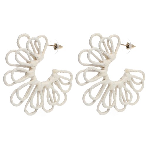 Pendientes de aro con forma de flor de hilo — con volumen 3D — de 57 mm de rafia — color crudo x2