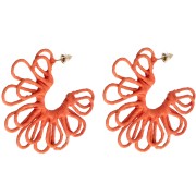 Pendientes de aro con forma de flor de hilo — con volumen 3D — de 57 mm de rafia — Naranja x2