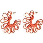 Pendientes de aro con forma de flor de hilo — con volumen 3D — de 57 mm de rafia — Naranja x2
