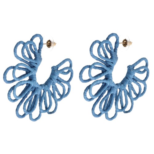 Pendientes de aro con forma de flor de hilo — con volumen 3D — 57 mm de rafia — Azul x2